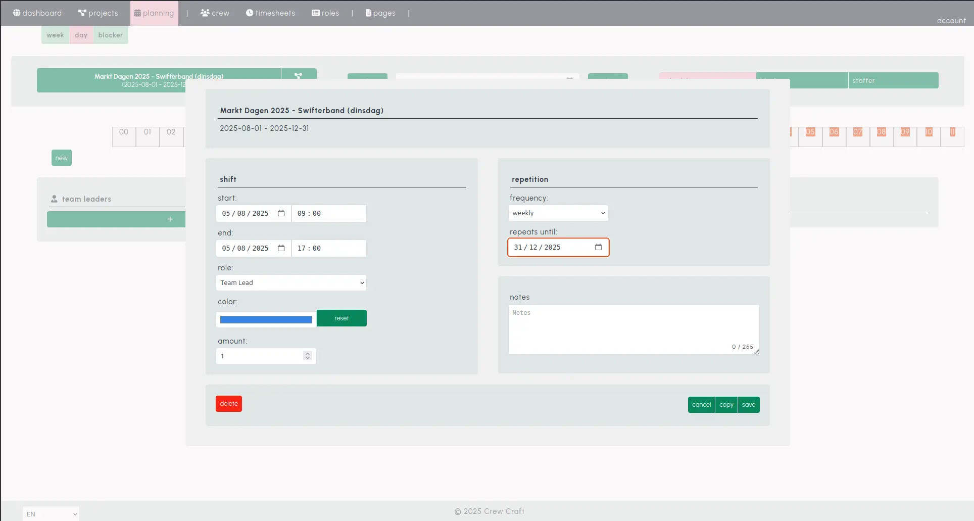 Aantal en repetitie screenshot