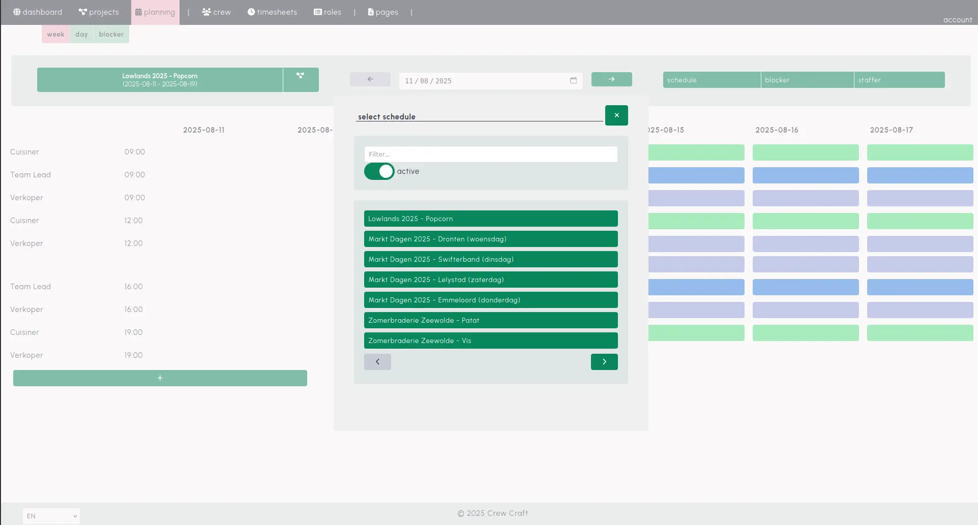 Navigeren tussen projecten screenshot