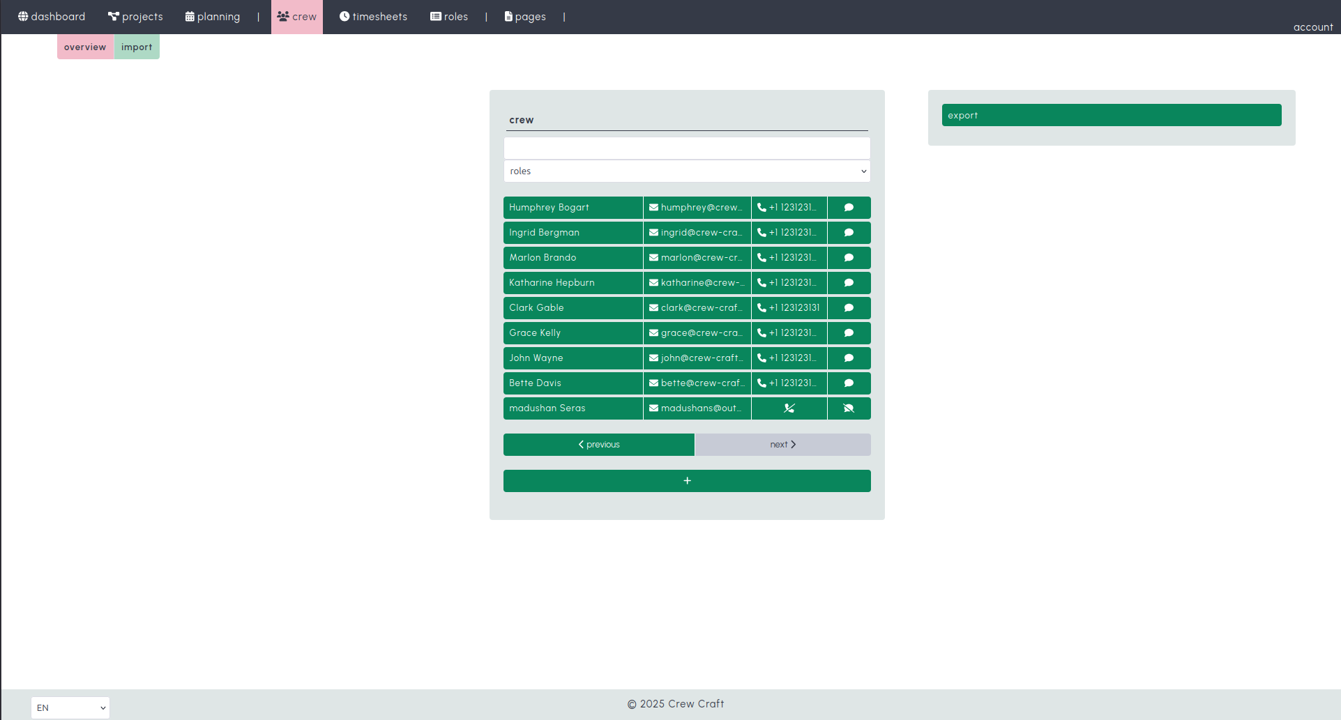 Crew management module screenshot