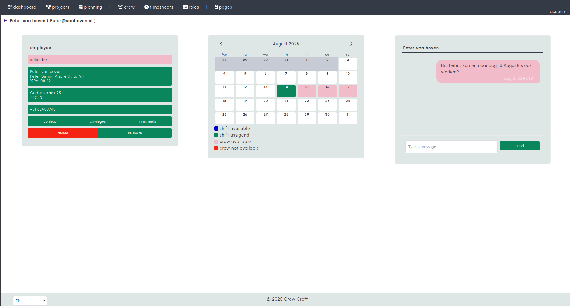 Crew overview screenshot