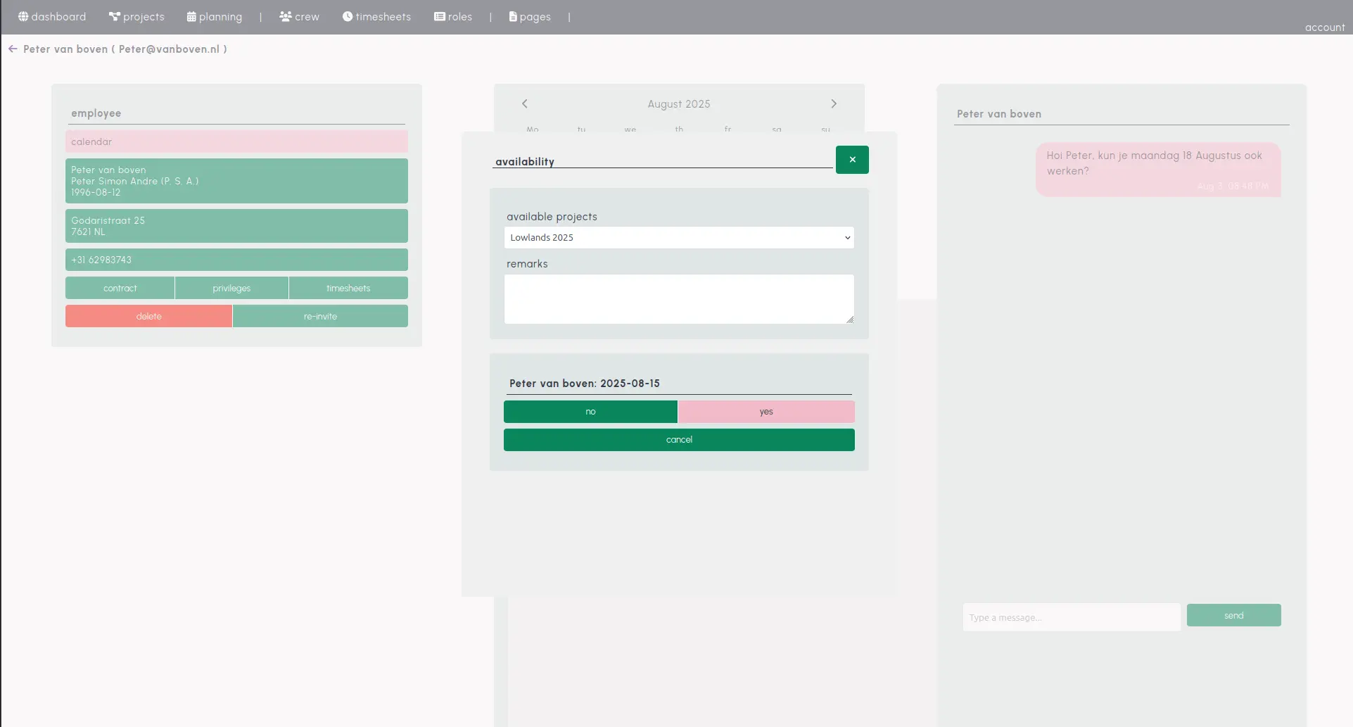 Beschikbaarheid screenshot