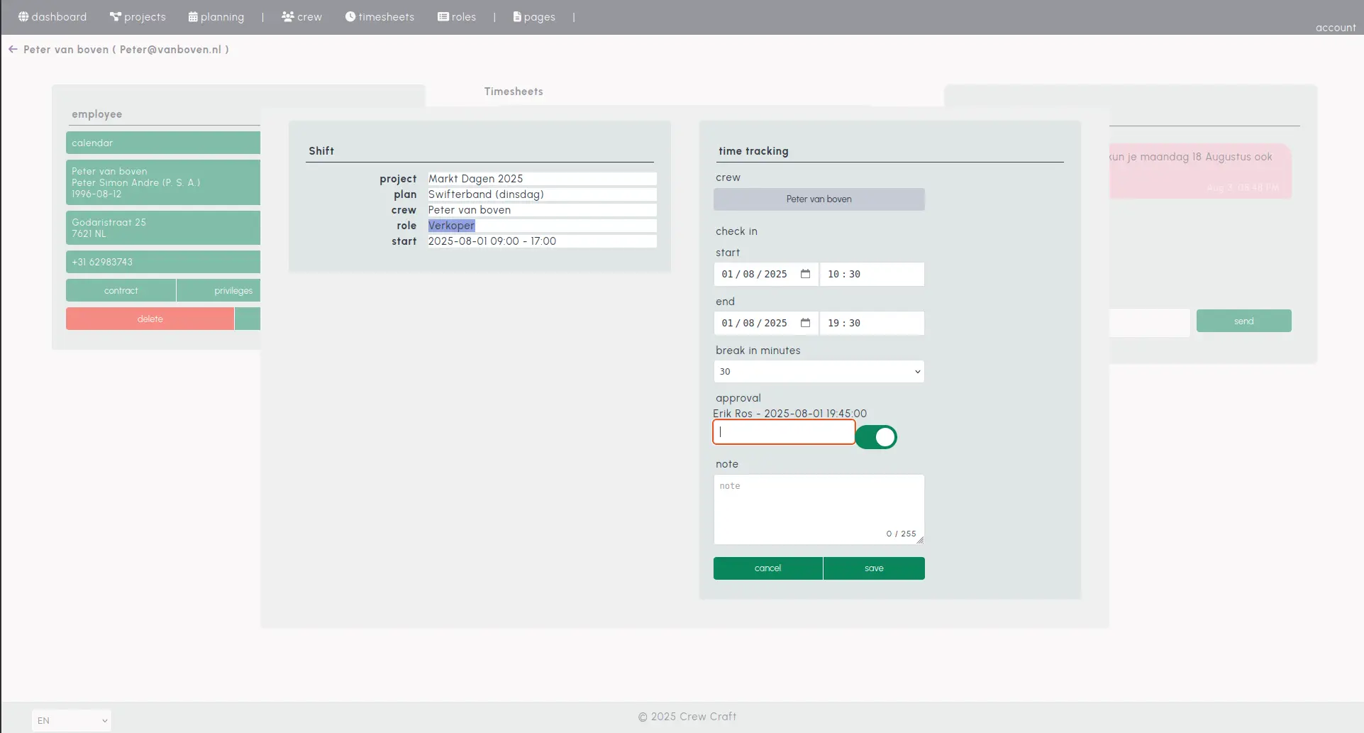 Urenregistratie screenshot
