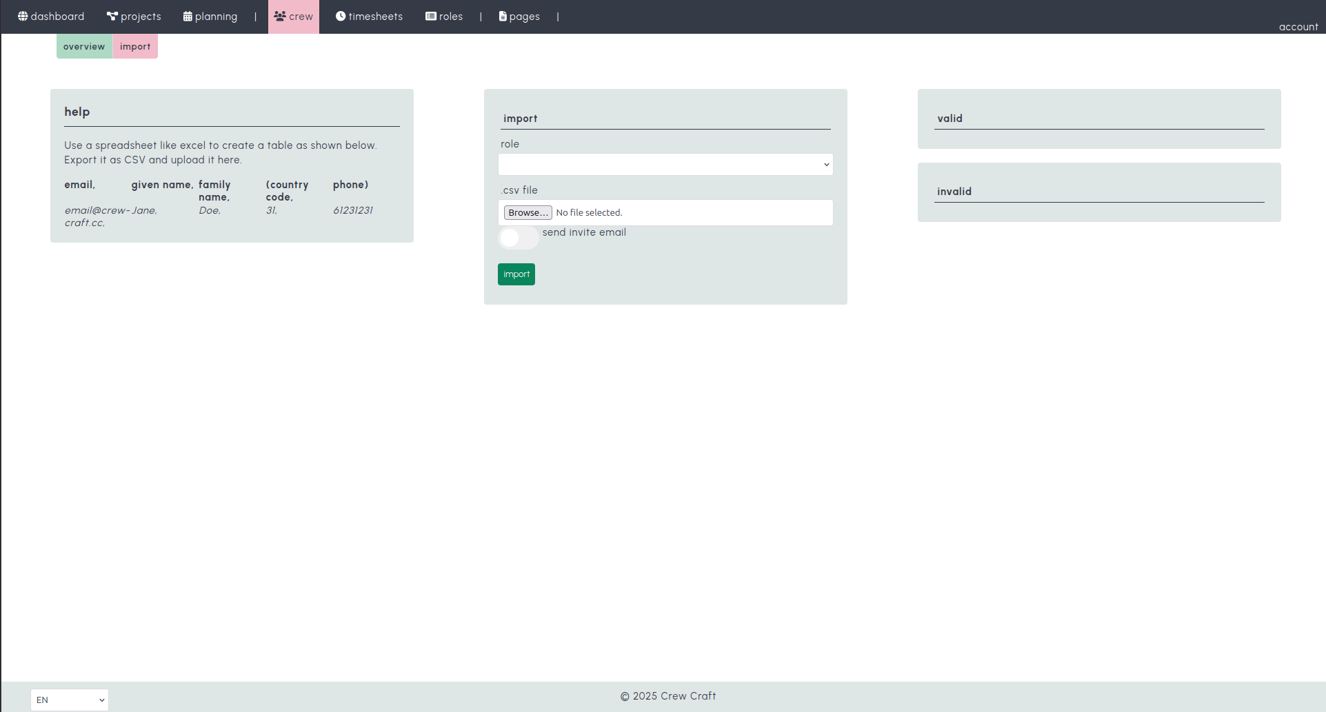 Import crew screenshot