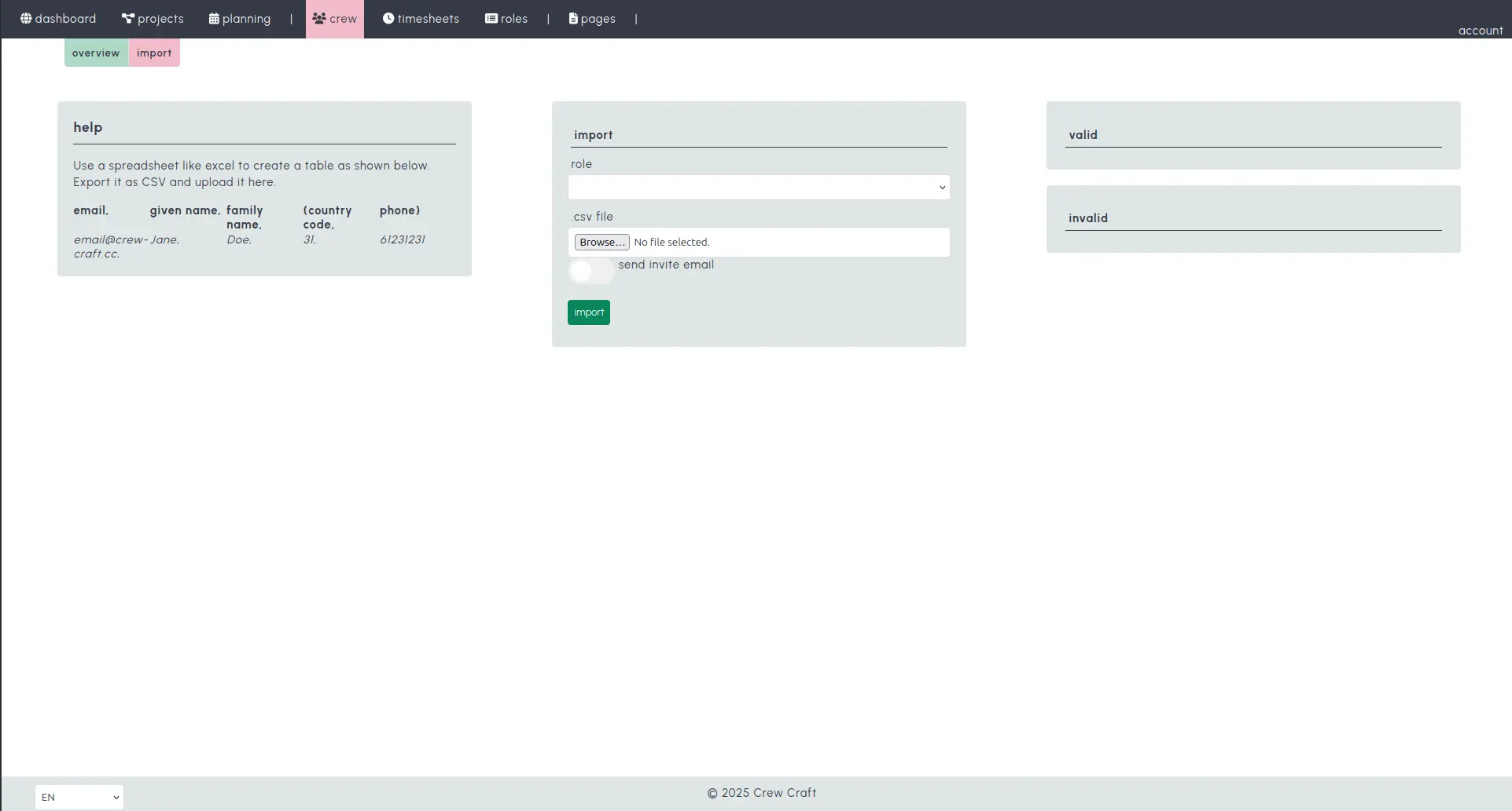 Crew importeren screenshot