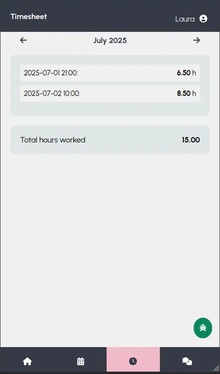 Tijd registreren screenshot