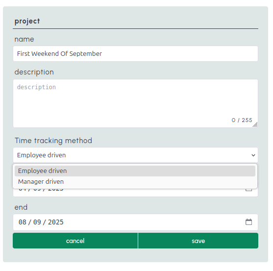 Flexible time registration screenshot