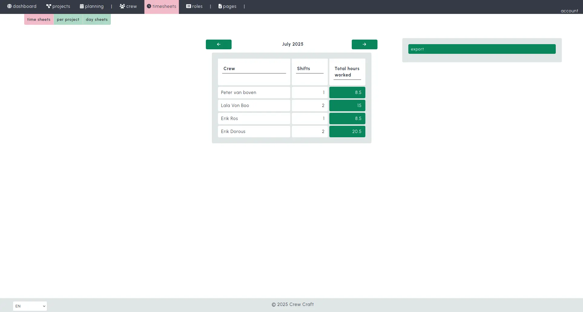 Maandoverzicht screenshot