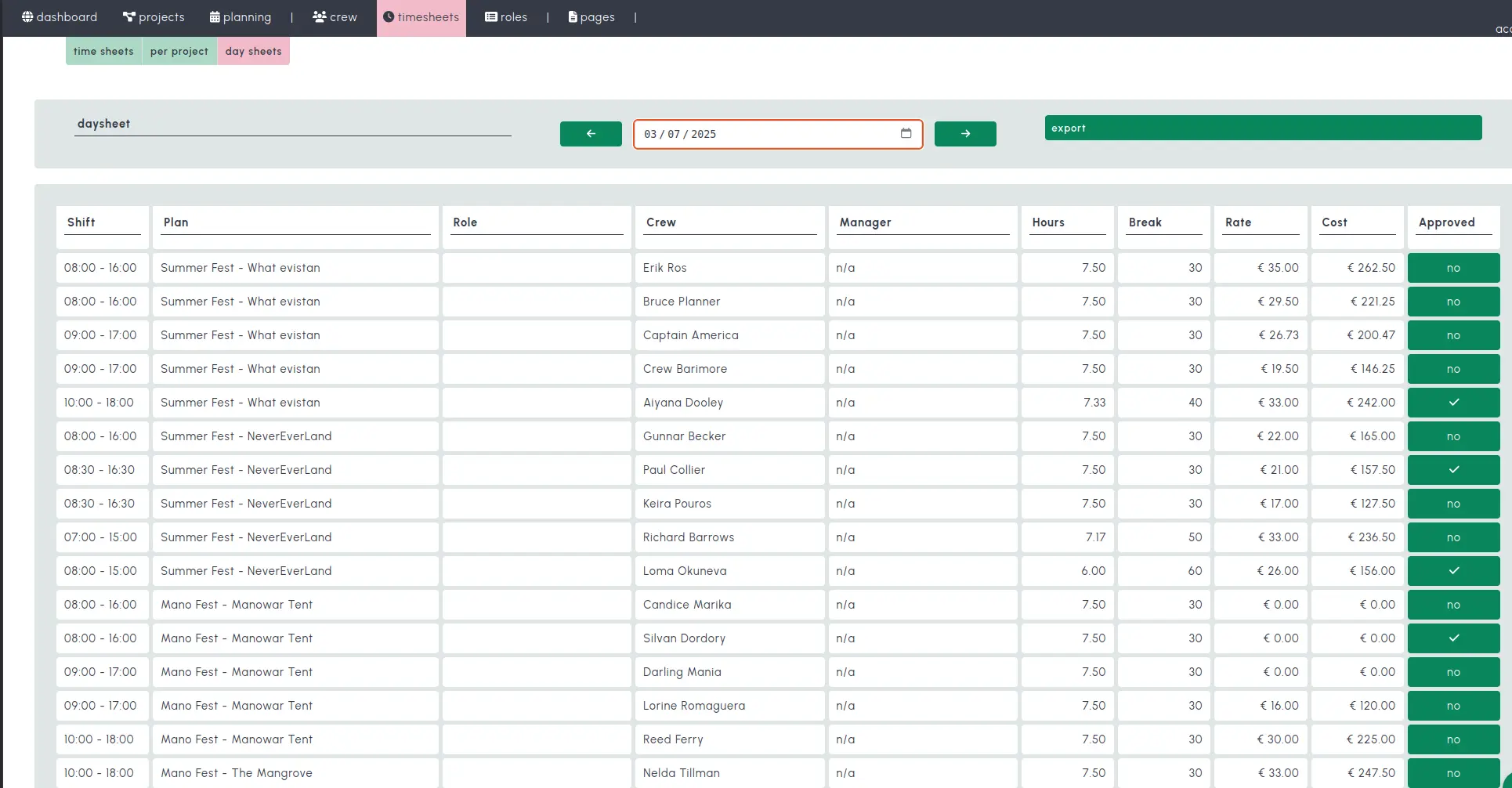 Dagschema screenshot