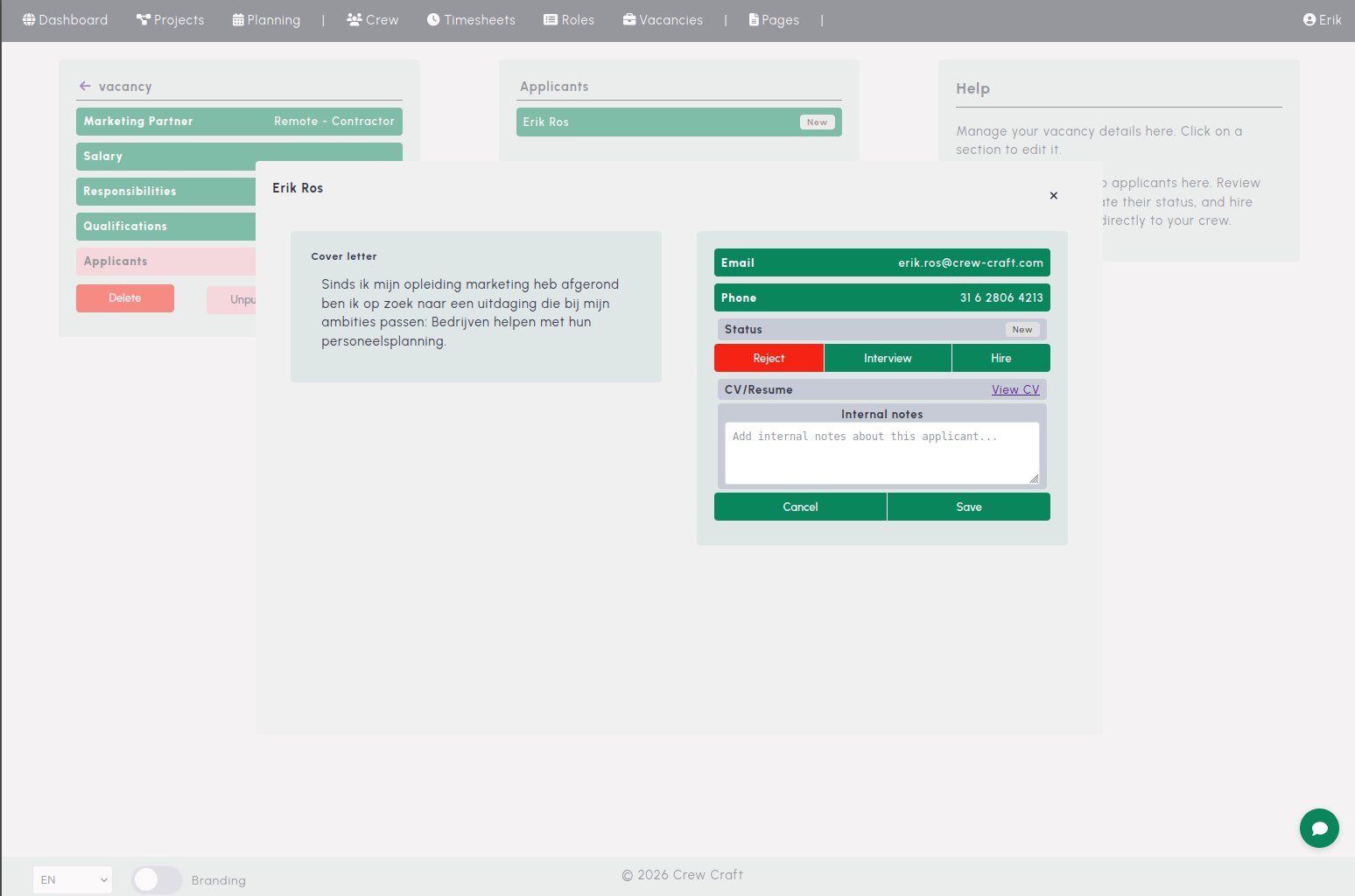 Selection process screenshot